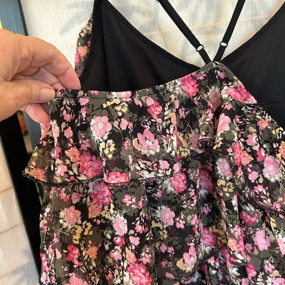 CANDIE’s Vintage Black Floral Spaghetti Strap Tiered Ruffle Y2K FairycoreTank XL - Picture 9 of 9